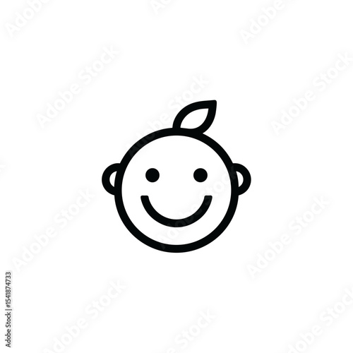 Simple baby face icon, flat design, represents children's health, with space for copy