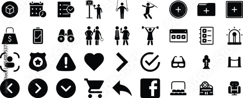 Black Glyph Icon Set Various Activities Shopping and Technology Symbols