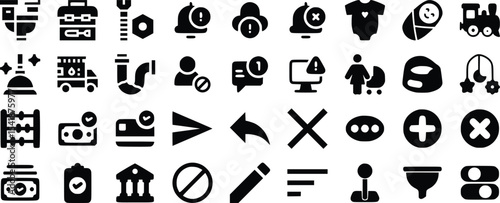Black Glyph Icons Set Baby Toy Tools Notification black icons