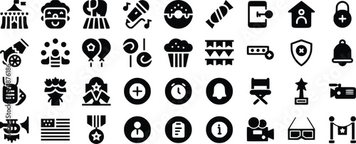 Black Glyph Icons Set Circus Carnival Celebration Awards