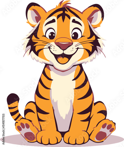 Vsai cute baby tiger cub sitting and smiling cartoon character