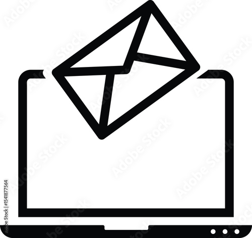 Outline inbox mail laptop icon, message sign symbol. email icon on laptop computer

