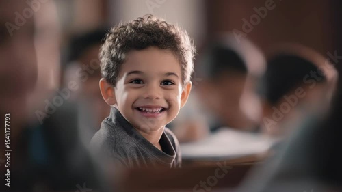 Happy child smiling in classroom setting