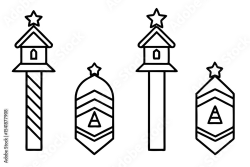 North Pole Sign Line Art Vector Set