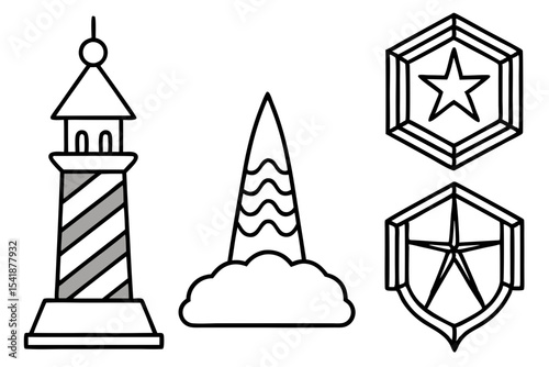 North Pole Sign Line Art Vector Set