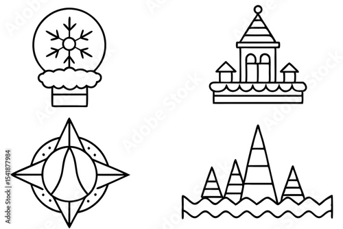 North Pole Sign Line Art Vector Set