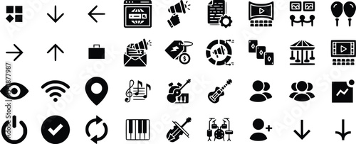 Black Glyph Icons Set Multimedia Communication Marketing Music Arrows