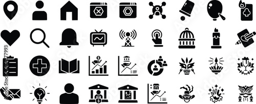 Black Glyph Icons Set Location User Home Website vector