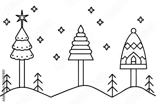 North Pole Sign Line Art Vector Set