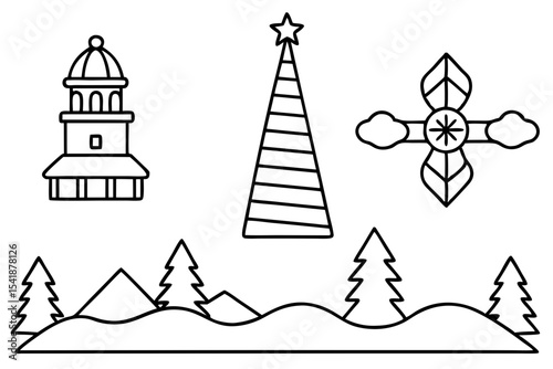 North Pole Sign Line Art Vector Set