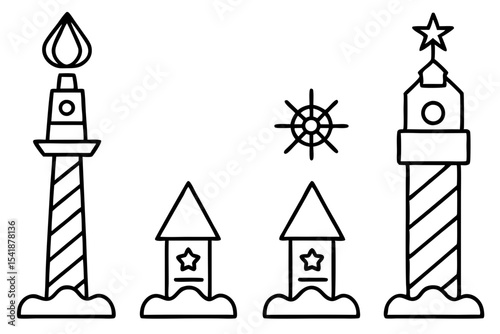 North Pole Sign Line Art Vector Set