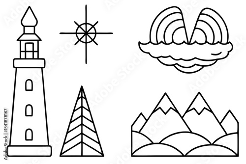 North Pole Sign Line Art Vector Set