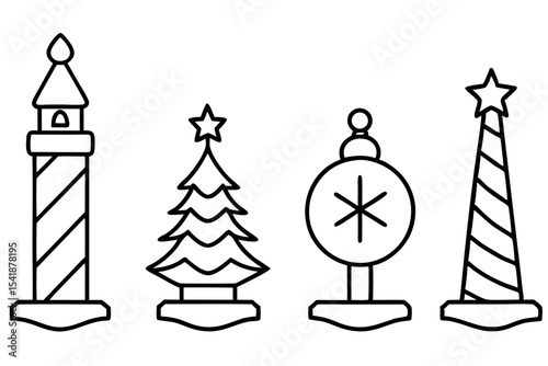 North Pole Sign Line Art Vector Set