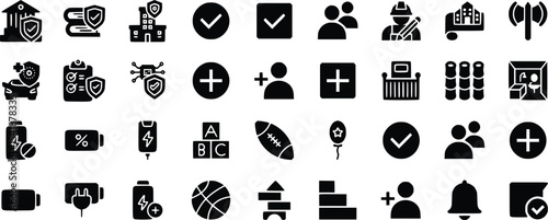 Black Glyph Icons Set Security Plus Add User Checkmark