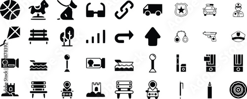 Black Glyph Icons Set Park Police Transportation vector