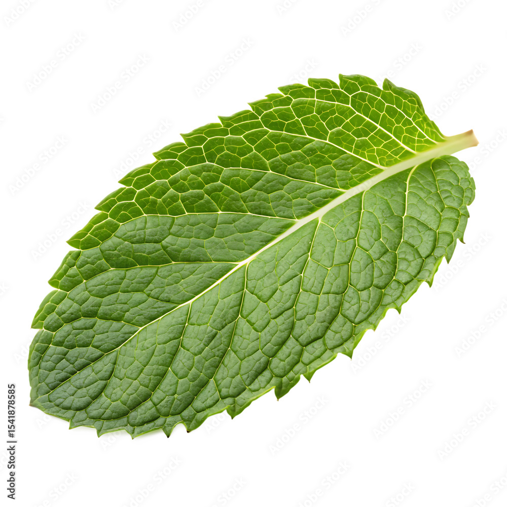 Fototapeta premium Single Fresh Mint Leaf for Flavoring Isolated on Transparent Background