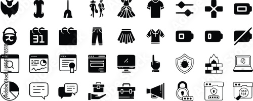 Black Glyph Icons Set Shopping Fashion Technology Security