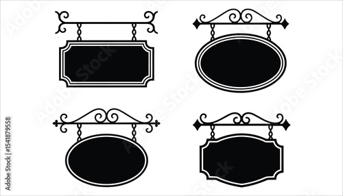 Vintage Hanging Signboard Vector Set for Shop and Cafe Design
