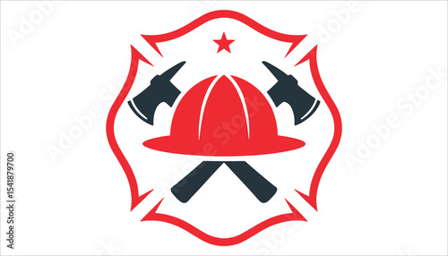 Firefighter Helmet and Axes Emblem Vector Design