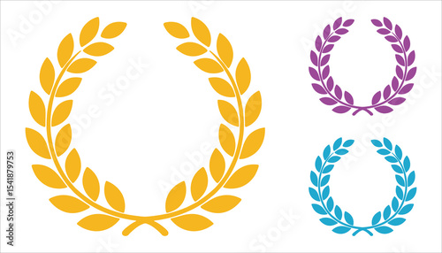 Laurel Wreath Vector Set in Colorful Flat Style