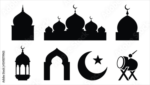 Islamic Mosque and Ramadan Icons Vector Silhouette Collection