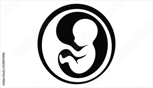 Fetus in Womb Silhouette Vector Illustration for Pregnancy Concept