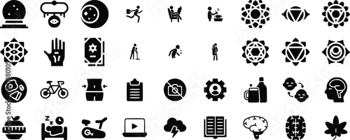 Black Glyph Icons Set Wellness Lifestyle Chakra Symbols