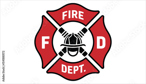 Firefighter Badge Emblem with Helmet and Tools Vector Illustration