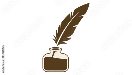 Quill Pen and Ink Bottle Vector Illustration for Writing and Calligraphy
