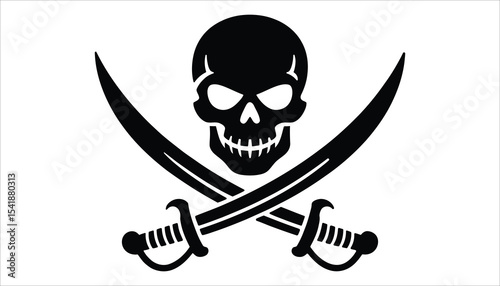 Pirate Skull with Crossed Swords Vector Illustration