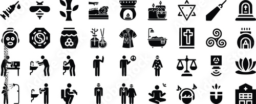 Black Glyph Icons Set Wellness Spa Rituals Treatments