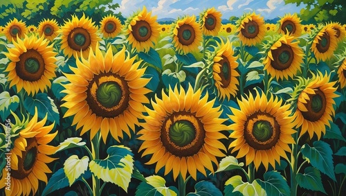 field of sunflowers in the summer