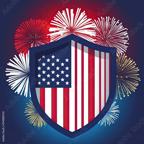 American Flag Shield with Fireworks
