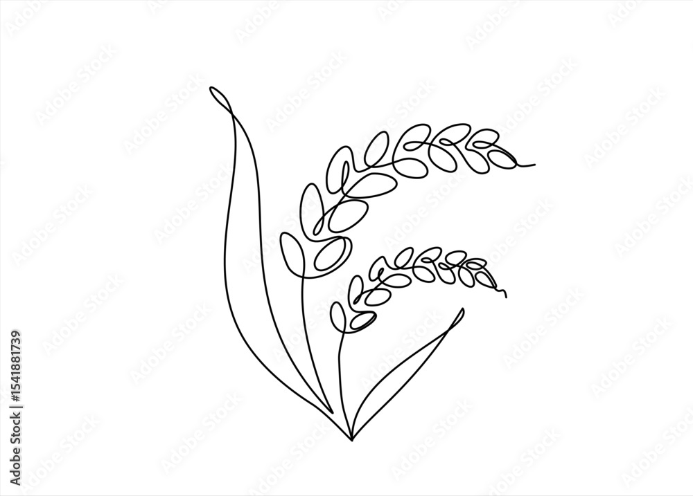 Naklejka premium Continuous one line drawing of wheat. Barley or Rye outline vector illustration. Hand drawn one line vector. Editable stroke