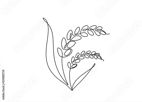 Continuous one line drawing of wheat. Barley or Rye outline vector illustration. Hand drawn one line vector. Editable stroke