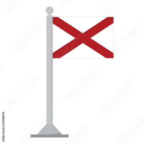 Alabama flag with flagpole. Flag of Alabama on flagpole.