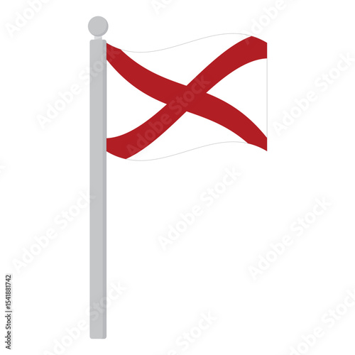 Alabama flag waving with flagpole. Flag of Alabama on flagpole.