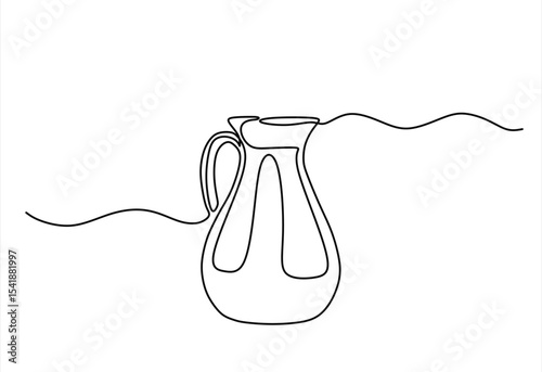 One line continuous drawing of pitcher with water or juice or berry drink or lemonade. Hand drawn one line vector. Editable stroke