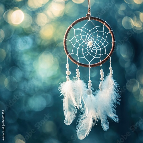 Soft focus colorful dream catcher with natural background. Native american dream catcher. boho chic, ethnic amulet