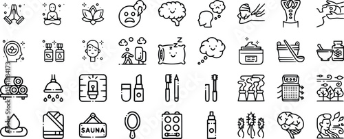 Wellness Spa Icons Black Line Art Set Relaxation Meditation