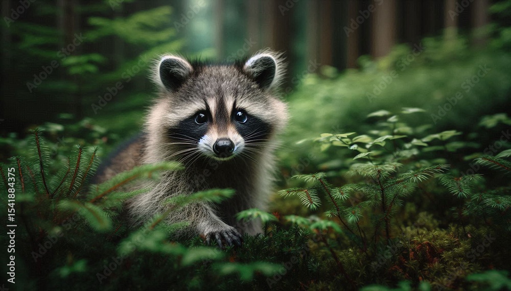 Fototapeta premium Waschbär neugierig im Wald