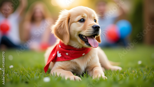 Adorable Golden Retriever Puppy In Red Bandana ol.Generated with AI