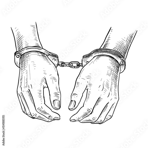 handcuffed hands vector line art hand drawn illustration