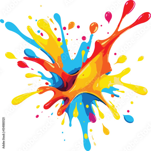 Colorful vector ink splashes decorate a white background, perfect for a joyful spring party design