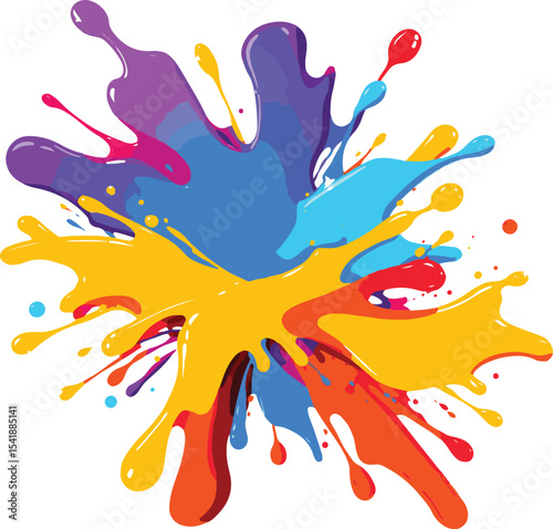 Colorful ink splashes form a vibrant rainbow pattern, perfect for a lively spring or summer design illustration