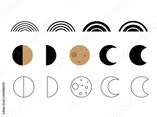 Moon Phase Celestial Symbol Silhouette. Minimalist Graphic Aesthetic Symbol. baby Nursery poster Design Part. Weather, Astrology> Astronomy, Tarot Decoration. Sweet Dream Good Night Boho Sign. 