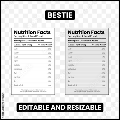 Bestie Nutrition Facts

Best Friend Nutrition Label

BFF Nutrition Facts

Bestie Facts Label

Best Friend Traits Label


