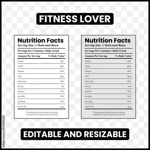 fitness lover nutrition facts  
gym lover label  
fitness motivation design  
workout personality traits  
daily value fitness  
funny gym label  
fitness junkie gift  
healthy lifestyle parody  
gym 