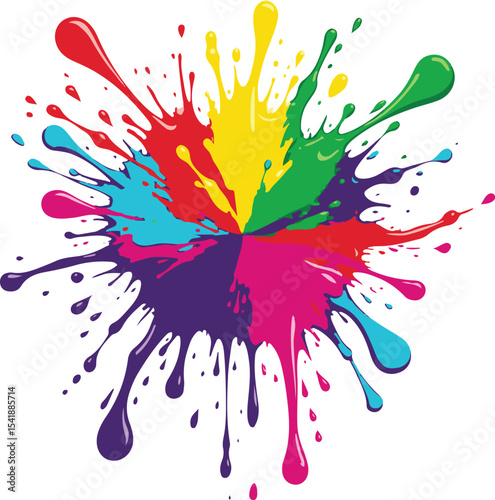 Colorful ink and paint splashes illustrate a vibrant, artful design with a floral swirl and splatter pattern