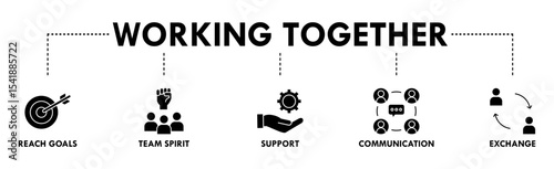 Working together banner web icon vector illustration concept for team management with an icon of collaboration, reach goals, team spirit, support, communication, and exchange